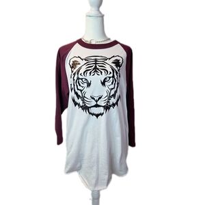 Augusta Sportswear Burgundy and White Tiger Raglan Tee